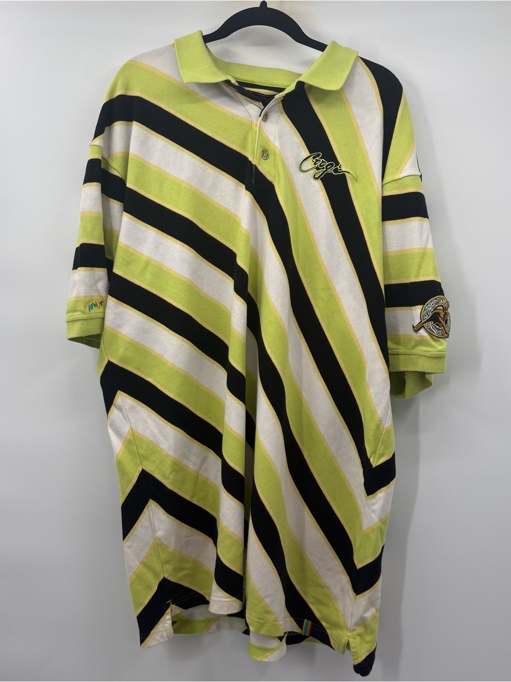 COOGI Lime, Black & White Diagonal Stripe Polo